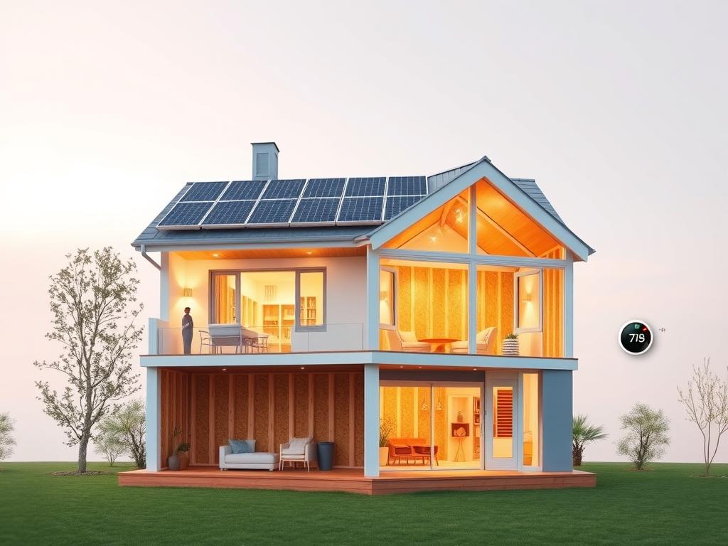 Energy-efficient home with solar panels and proper insulation Energy-efficient home with solar panels and proper insulation