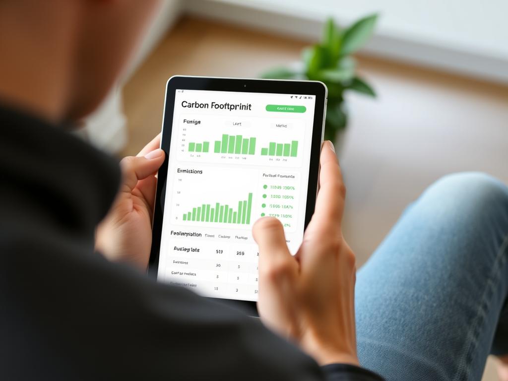Person using carbon footprint calculator on digital device Person using carbon footprint calculator on digital device