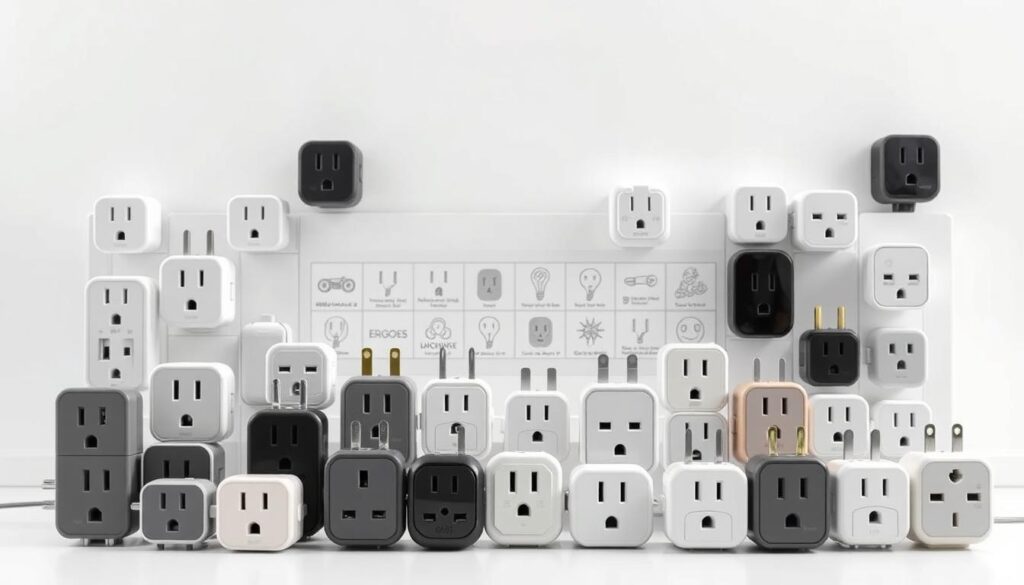 A diverse array of smart plug brands arranged in a sleek, minimalist composition. The foreground showcases various plug models in muted tones, with clean lines and modern designs. The middle ground features a subtle grid layout, highlighting the key features and capabilities of each brand. The background has a soft, diffused lighting, creating a sense of depth and emphasizing the technological sophistication of the smart plugs. The overall atmosphere conveys a sense of efficiency, convenience, and seamless integration into the modern, connected home. A diverse array of smart plug brands arranged in a sleek, minimalist composition. The foreground showcases various plug models in muted tones, with clean lines and modern designs. The middle ground features a subtle grid layout, highlighting the key features and capabilities of each brand. The background has a soft, diffused lighting, creating a sense of depth and emphasizing the technological sophistication of the smart plugs. The overall atmosphere conveys a sense of efficiency, convenience, and seamless integration into the modern, connected home.