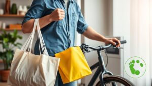 Person making sustainable choices to reduce carbon footprint